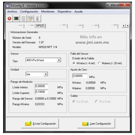 Software de configuración para sensor de presión NP640